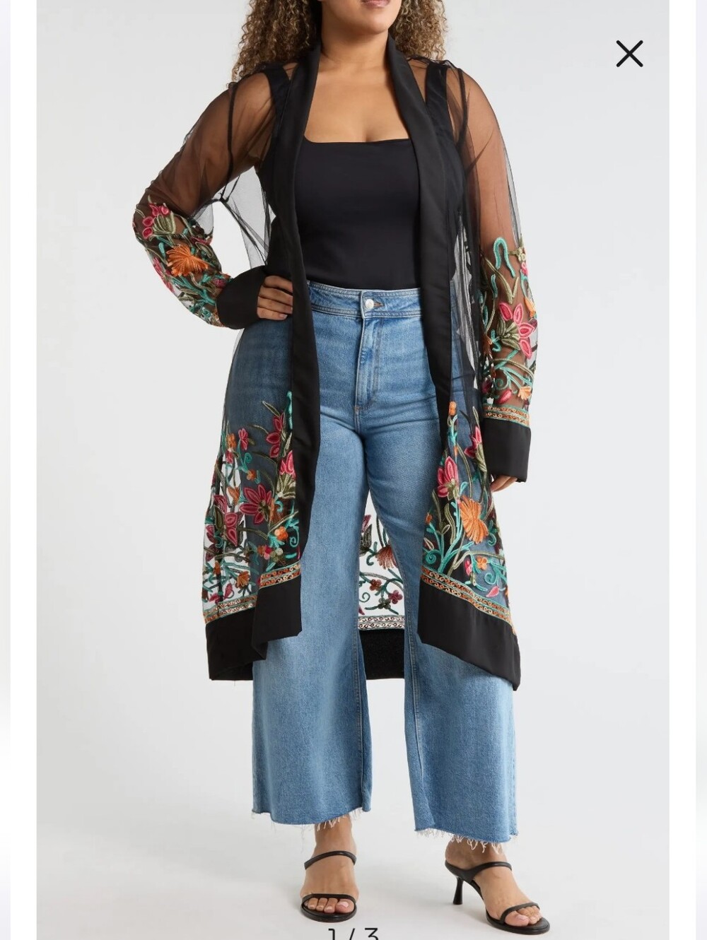 Liv Los Angeles NWTs Fogotten Grace Floral Embroidered Mesh Duster